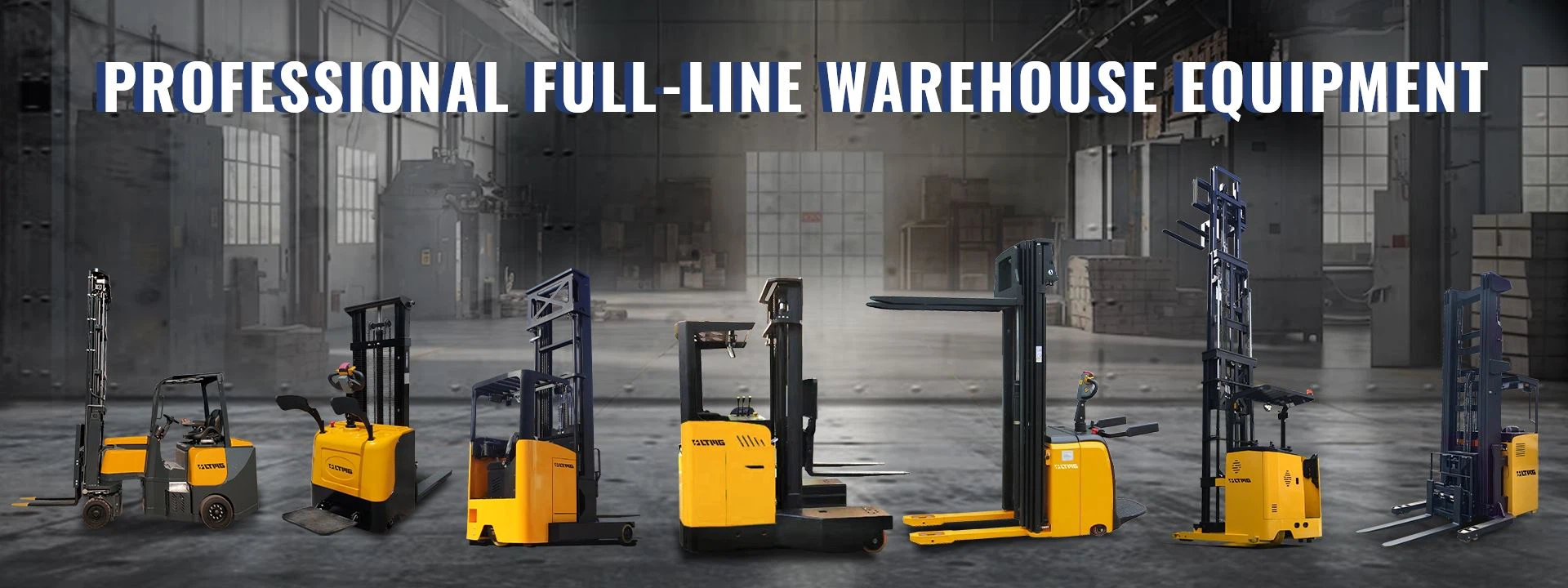 warehouse equipment: pallet truck; pallet stacker; reach stacker
